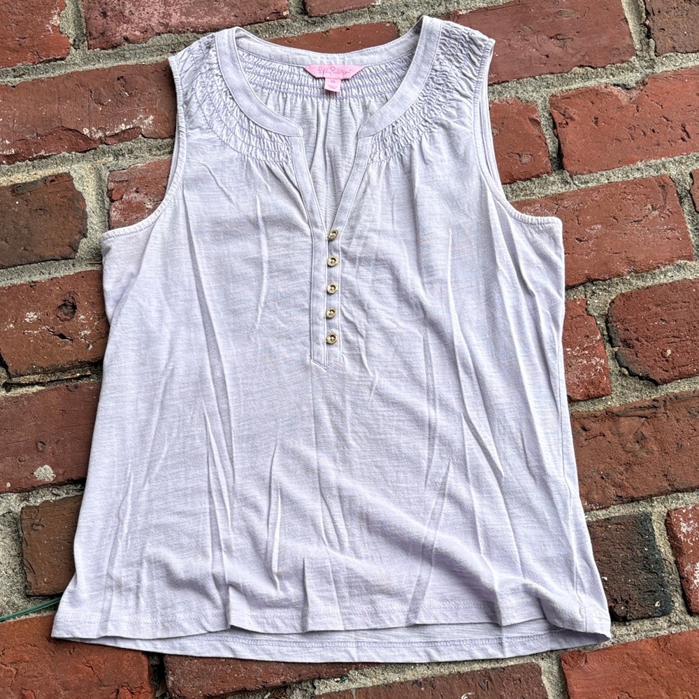Lilly Pulitzer Lavender Sleeveless Henley Top, xS